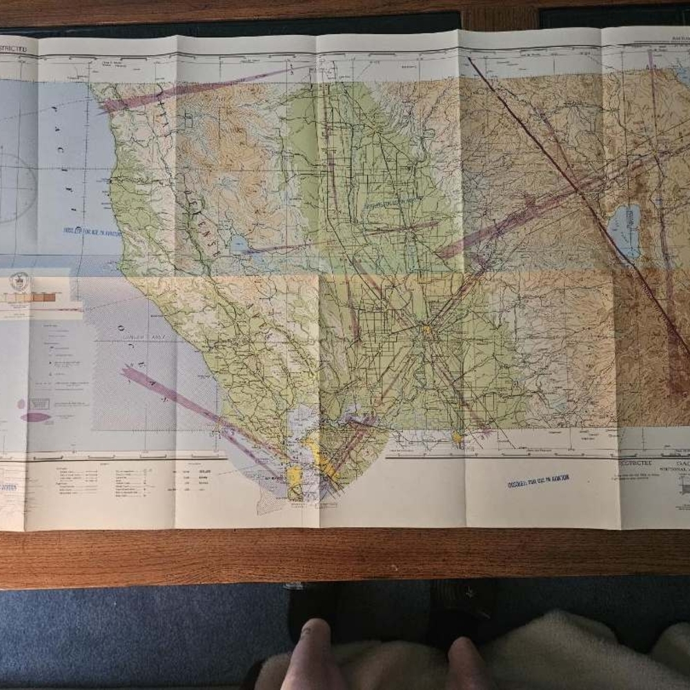 1943 WWII SACRAMENTO (T-1) Sectional Aeronautical Chart Restricted
